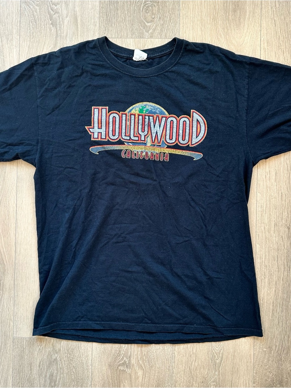 Vintage Fruit of the Loom Black Hollywood California Graphic Tee Size Large